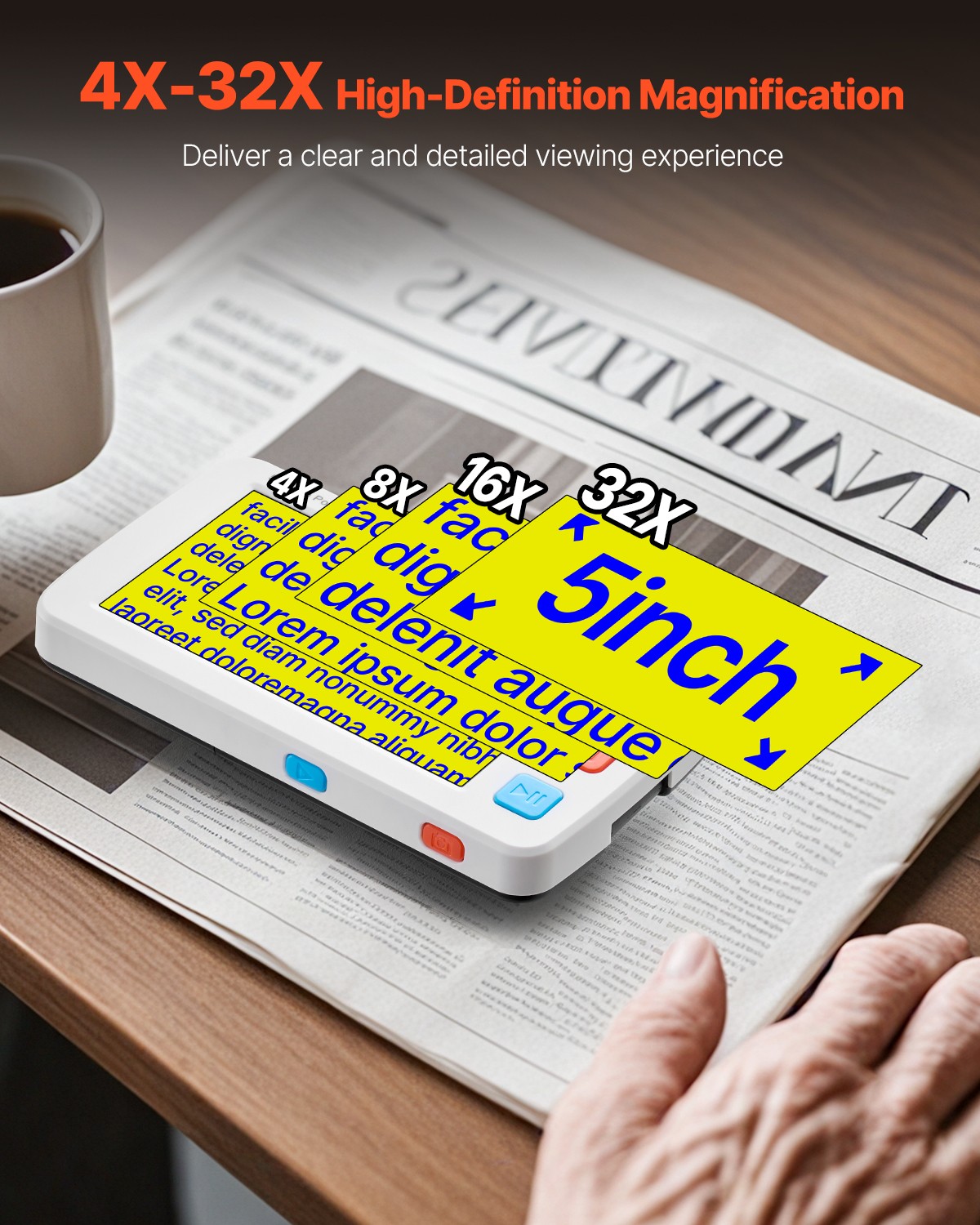 VEVOR Portable Digital Magnifier 5" HD Electronic Video Magnifier 4X - 32X Zoom