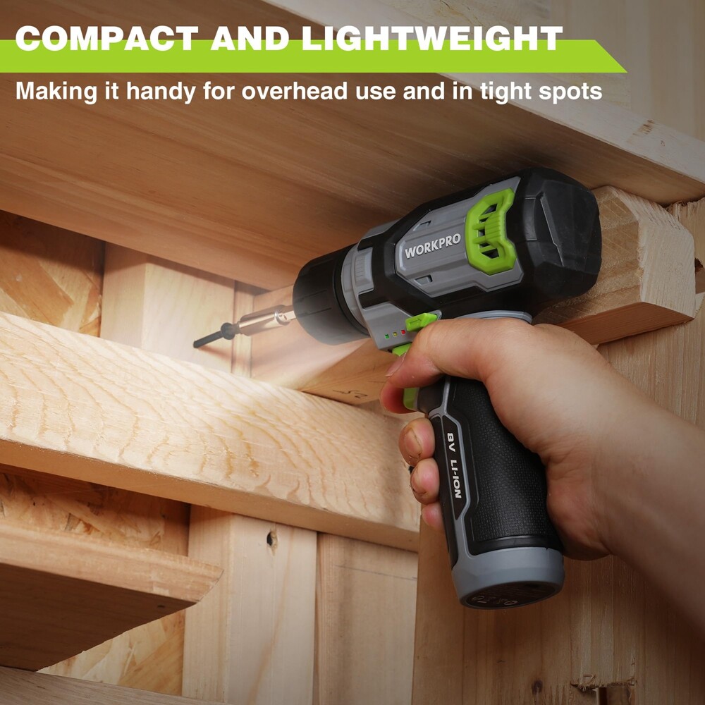 WORKPRO 8V Cordless Drill Driver Set 53pcs Bit Electric Drill 3/8" Keyless Chuck