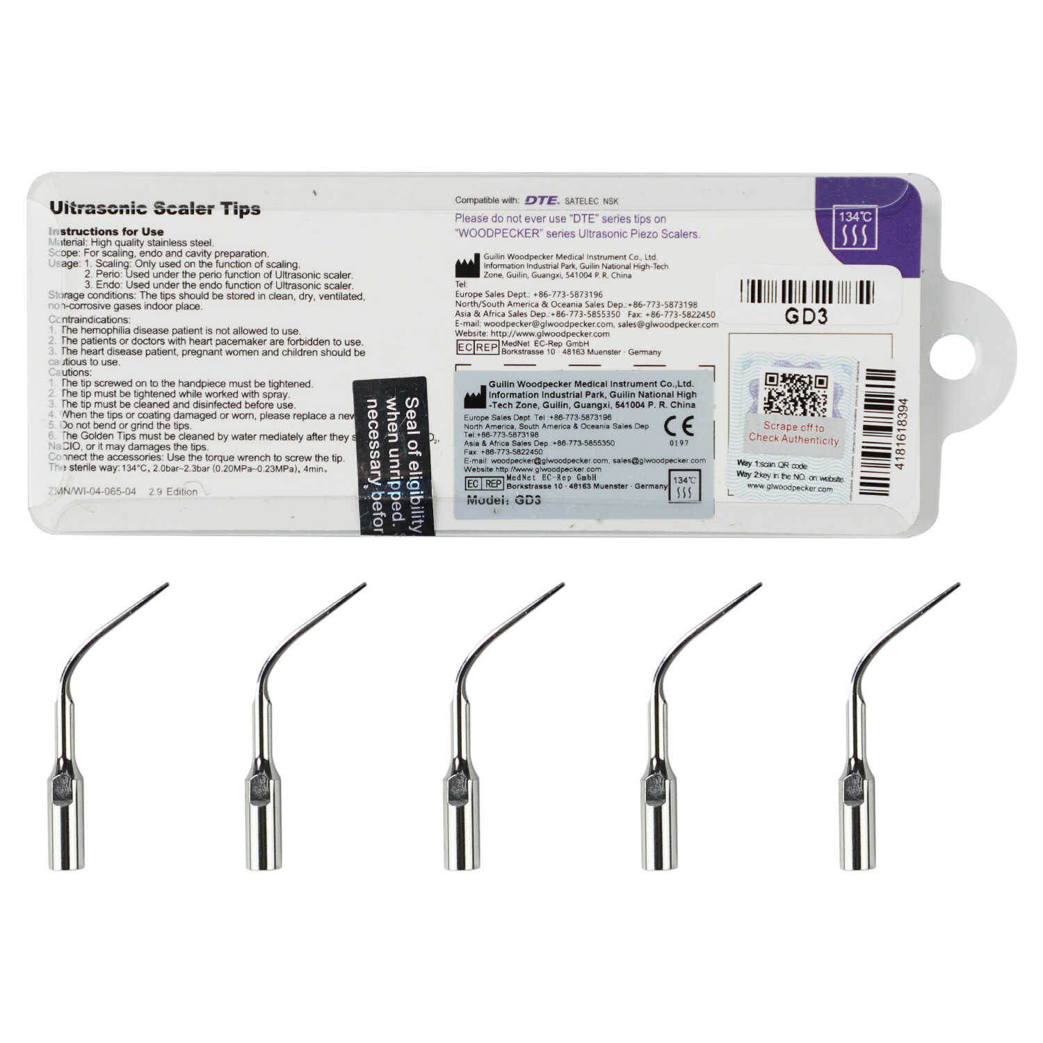 Woodpecker DTE Dental Ultrasonic Scaler Tips GD1 GD3 GD5 PD1 ED1 PD4 GD2 ED15