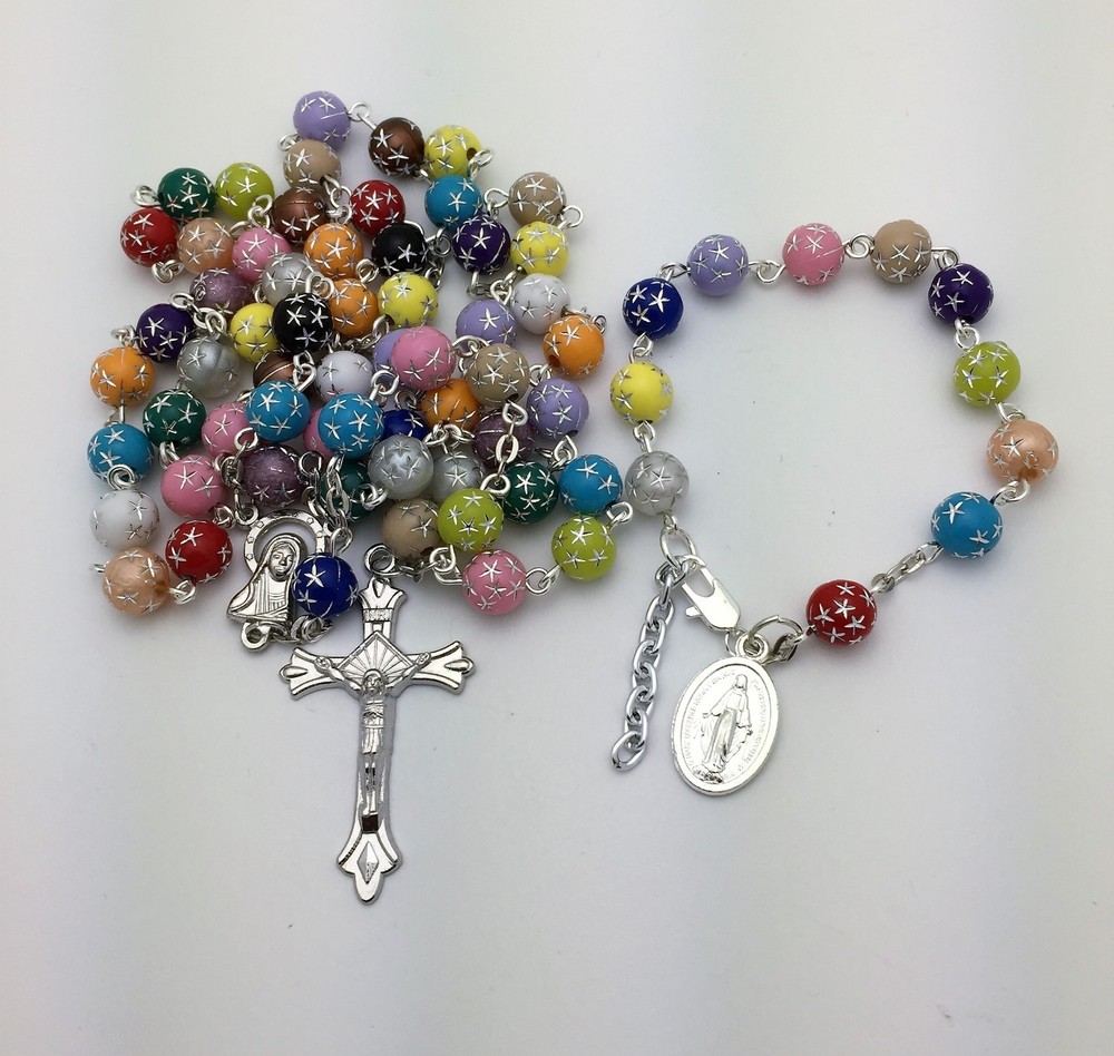 Colorful Catholic Rosary Beads Bracelet Set - 8 mm Beads