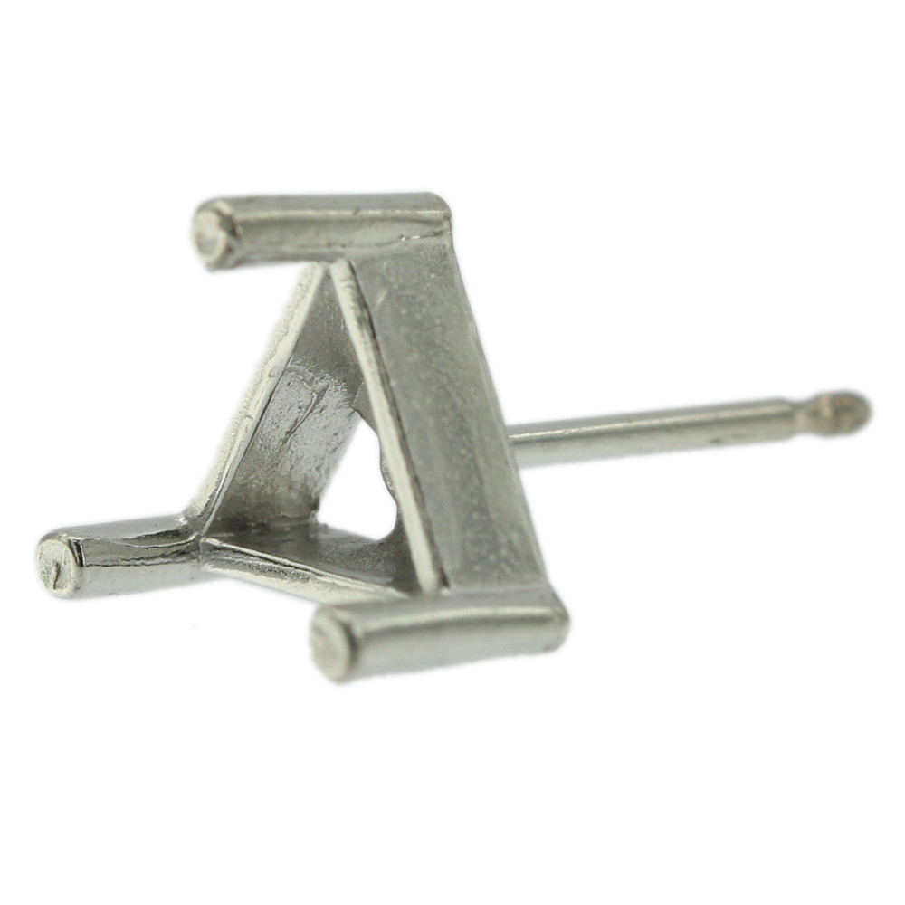 14k White Gold Triangle Stud Earring Mounting Setting Push Back Post 3 Prong USA