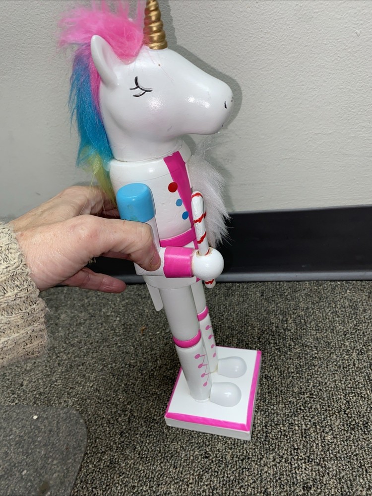 UNICORN Nutcracker Candy Cane PINK 13” Tall
