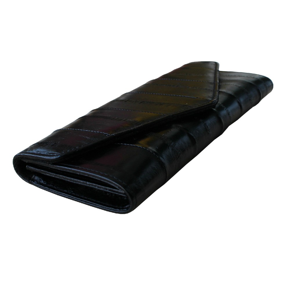 Genuine Eel Skin Leather Button Wallet Purse