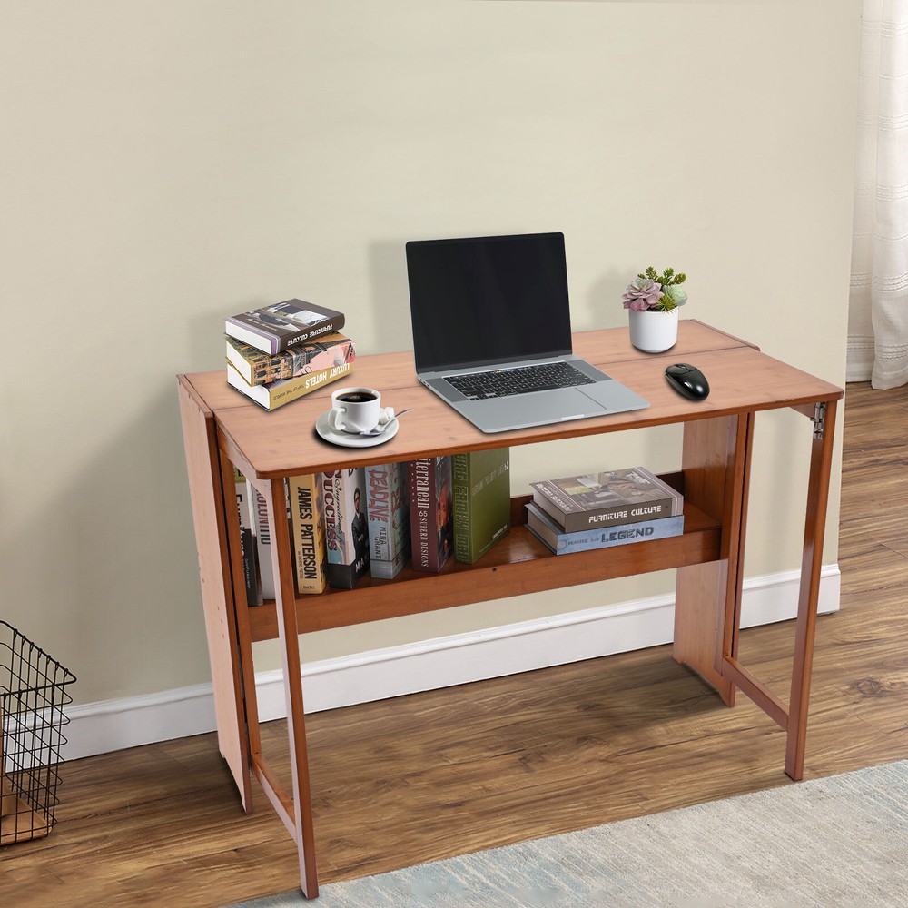 Foldable Bamboo Desk ?C Space-Saving Home Office Writing Workstation