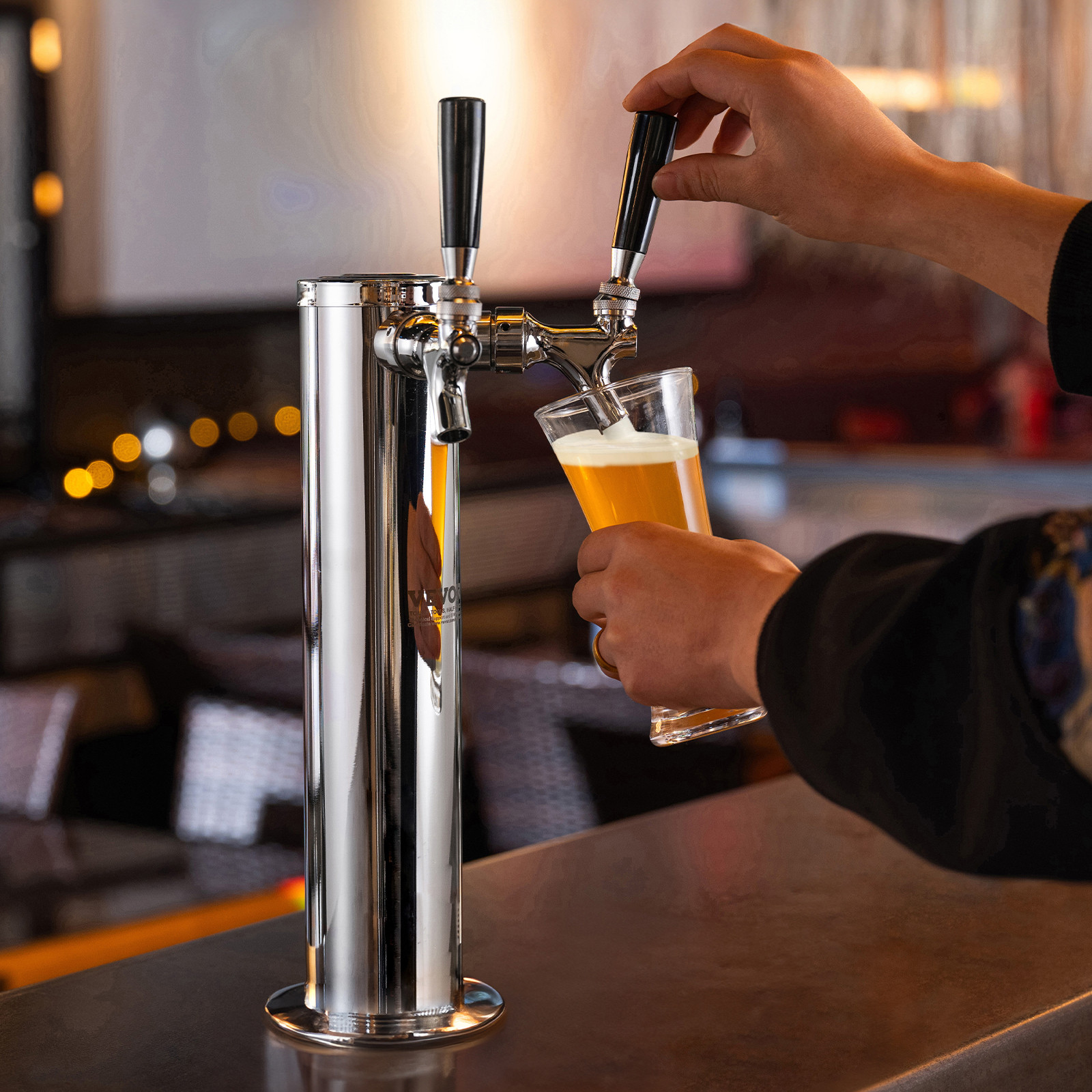 VEVOR Kegerator Tower Kit Double Taps Beer Conversion Kit & Self-Closing Spring