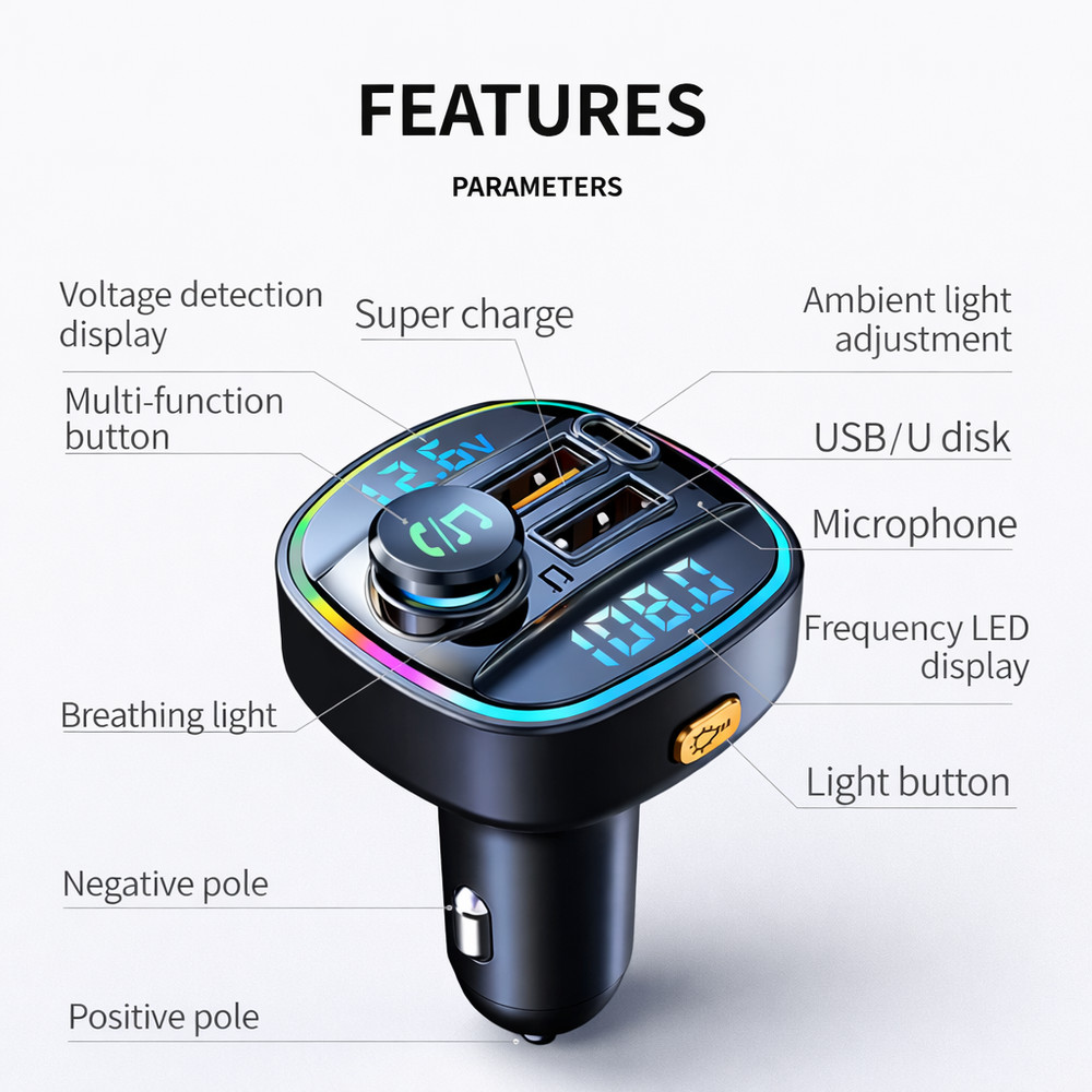 Bluetooth FM Transmitter Car Adapter Hands Free Radio USB Charger AUX Audio