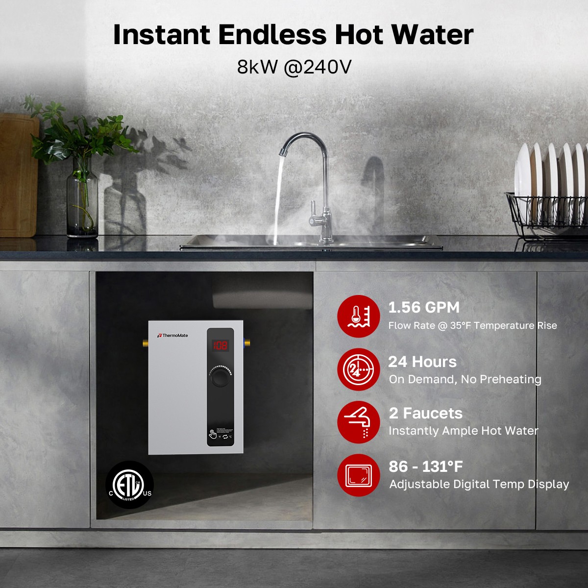Electric Tankless Water Heater 14kW/18kW/27kW Instant Hot Shower for Whole House