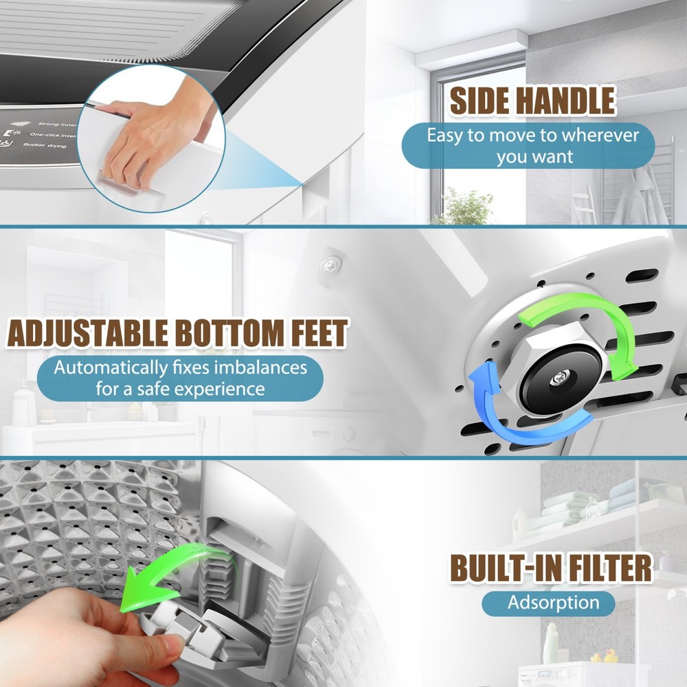 15.6Lbs Portable Washing Machine Fully Automatic Laundry Washer Machine Home/APT