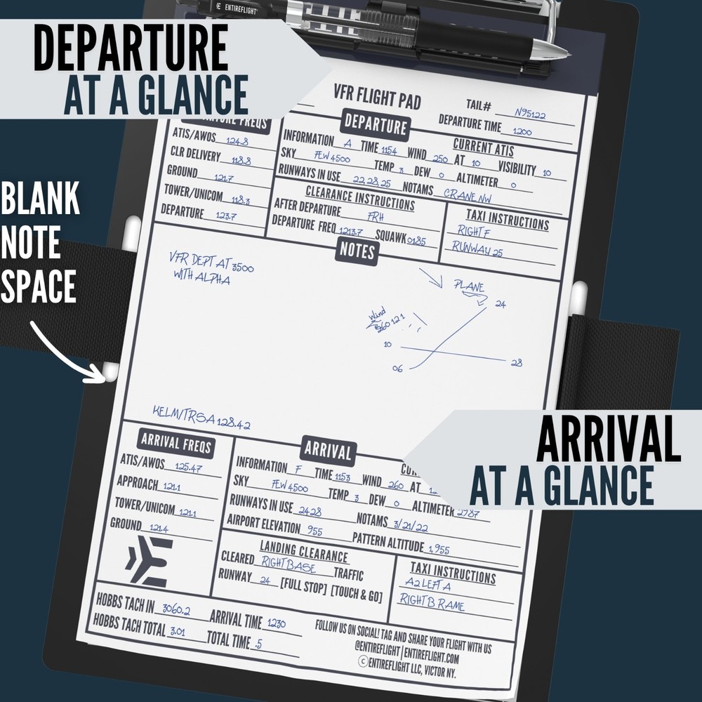 EntireFlight VFR Pilot Kneeboard And Flight Pad Aviation Cockpit Notepad