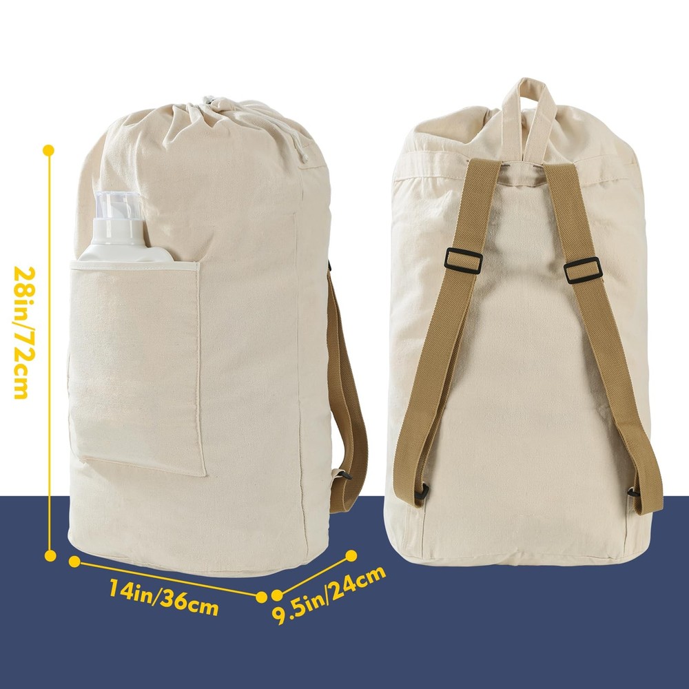 Canvas Laundry bag Washable backpack Adjustable Straps Large Front Pocket