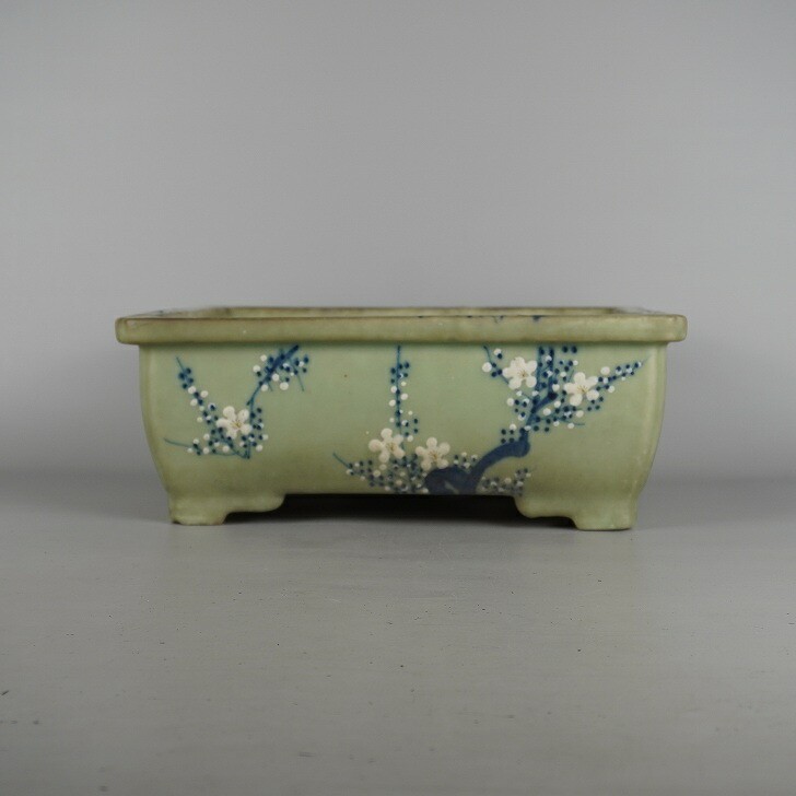 Seto Ware Bonsai Pot Rectangular 31.8cm Flower Design Glazed Japanese Container