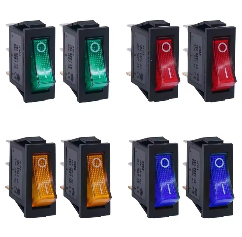 Mini Rocker Toggle Switch Illuminated LED SPST 3 Pin 2 Position 4 Assorted Color