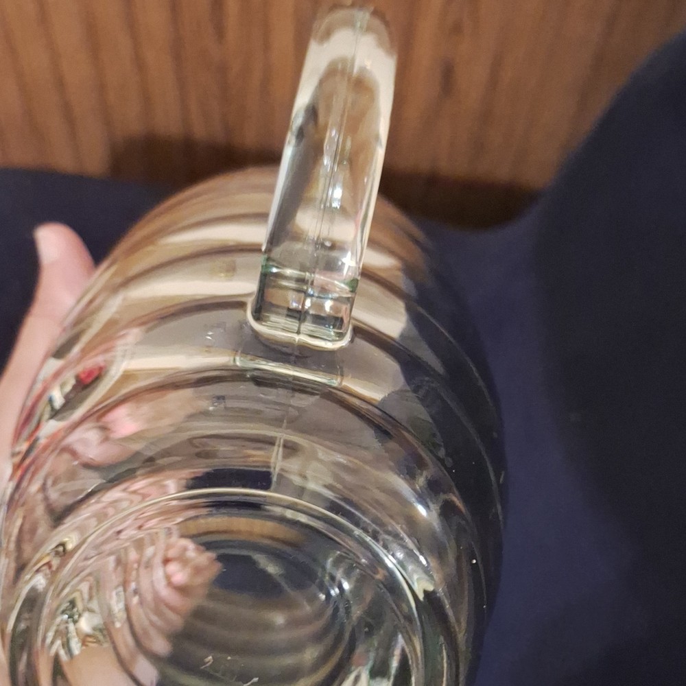 Clear Glass Pitcher Ribbed Design Round Shape Glossy Finish Solid Pattern Handle