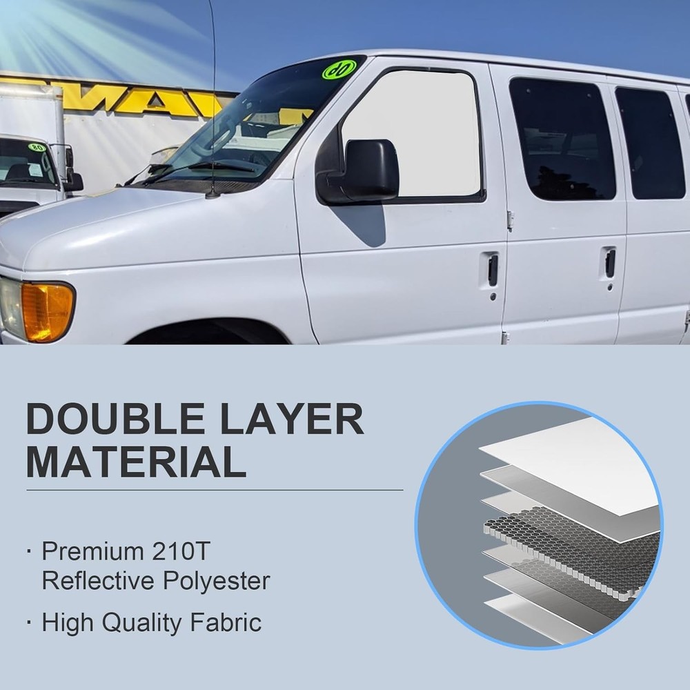 Front Side Window Sun Shade Silver & Black-Fit Ford E-150 E-250 E-350 E-450