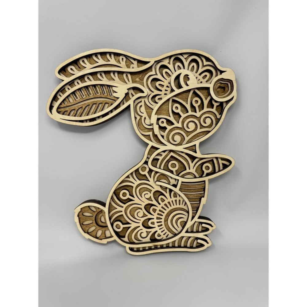 Laser Cut Wood Mandala 3D Easter Bunny Spring Decor Stained