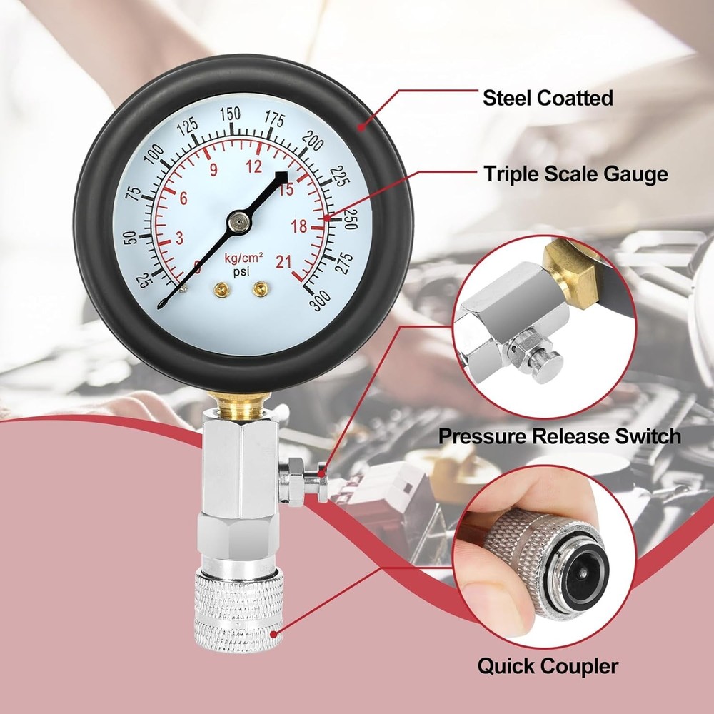 Versatile 9pcs Compression Tester & Spark Plug Tool - 300PSI for Auto/Motorcycle