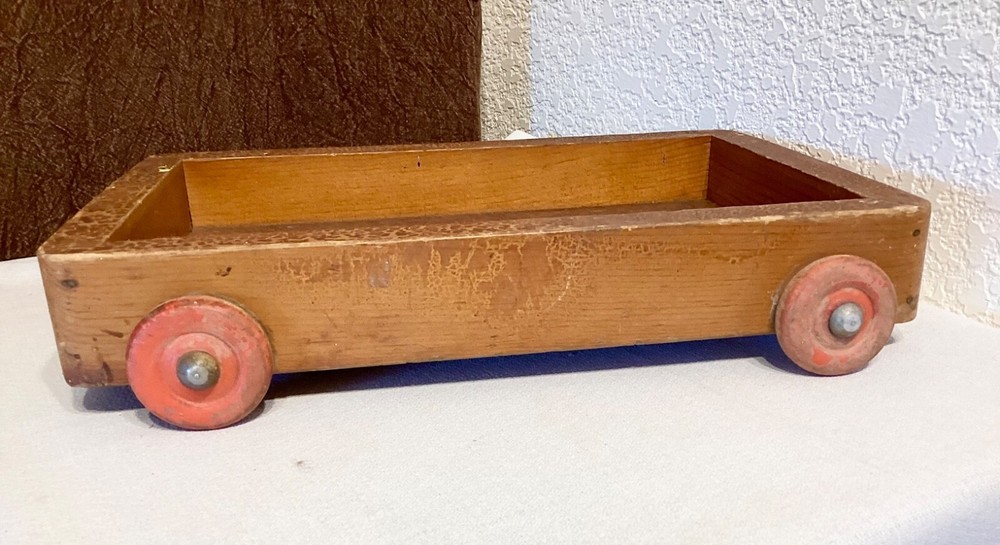 Antique Wood Pull Toy Alphabet Blocks Wagon