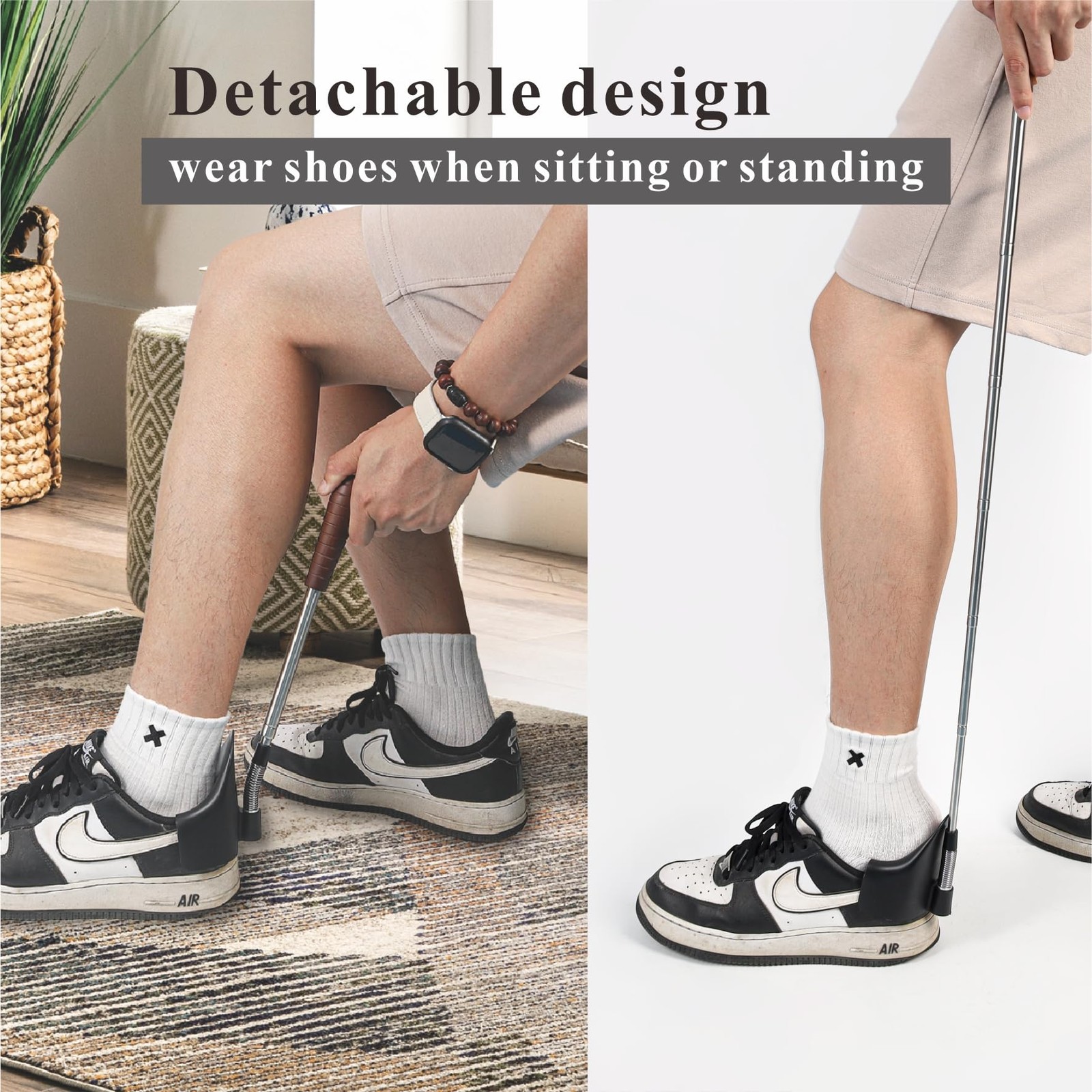 YEADMAL Shoe Horn Long Handle for Seniors-10-31 Telescopic One Size, Black