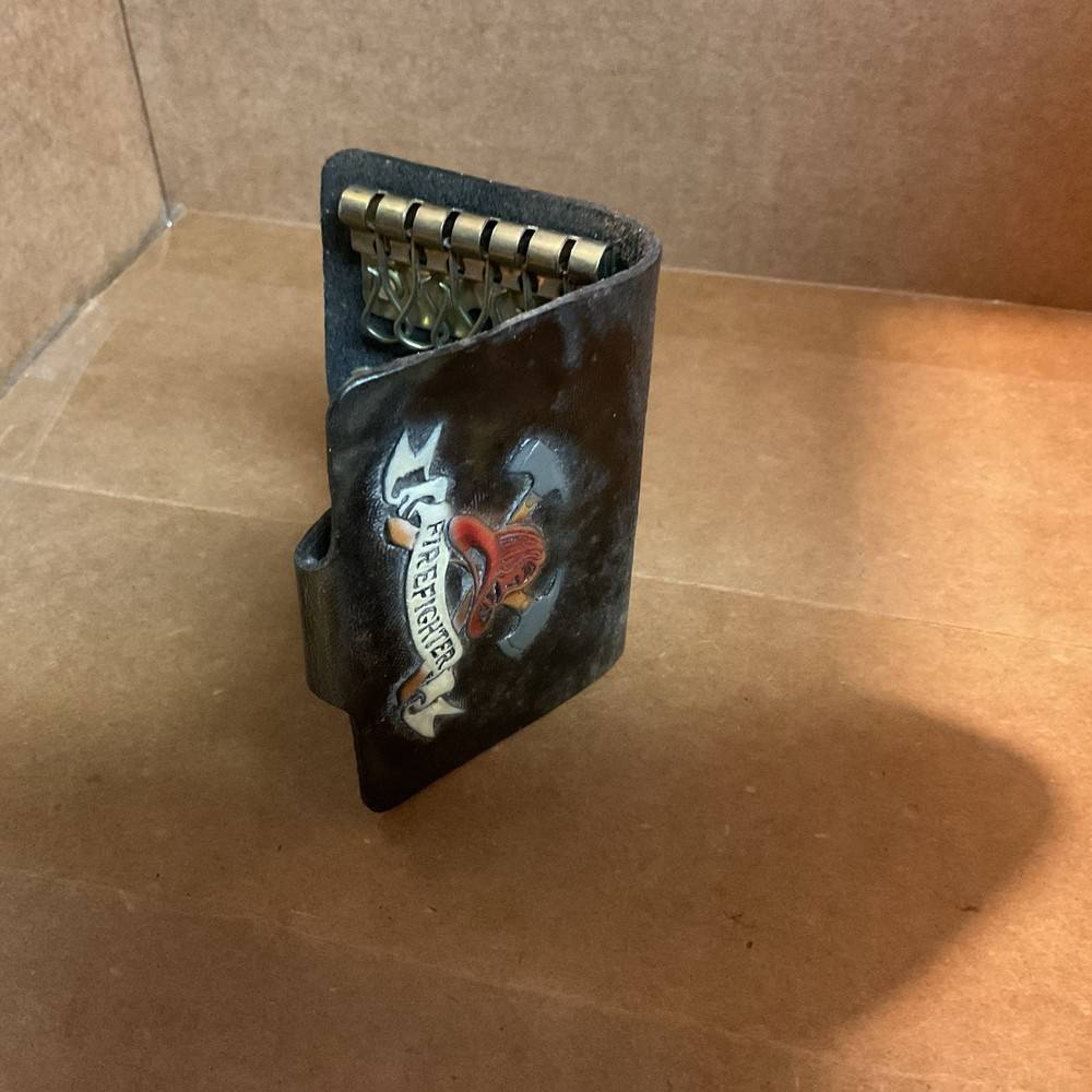 Vtg Leather Fire Fighter Key Case