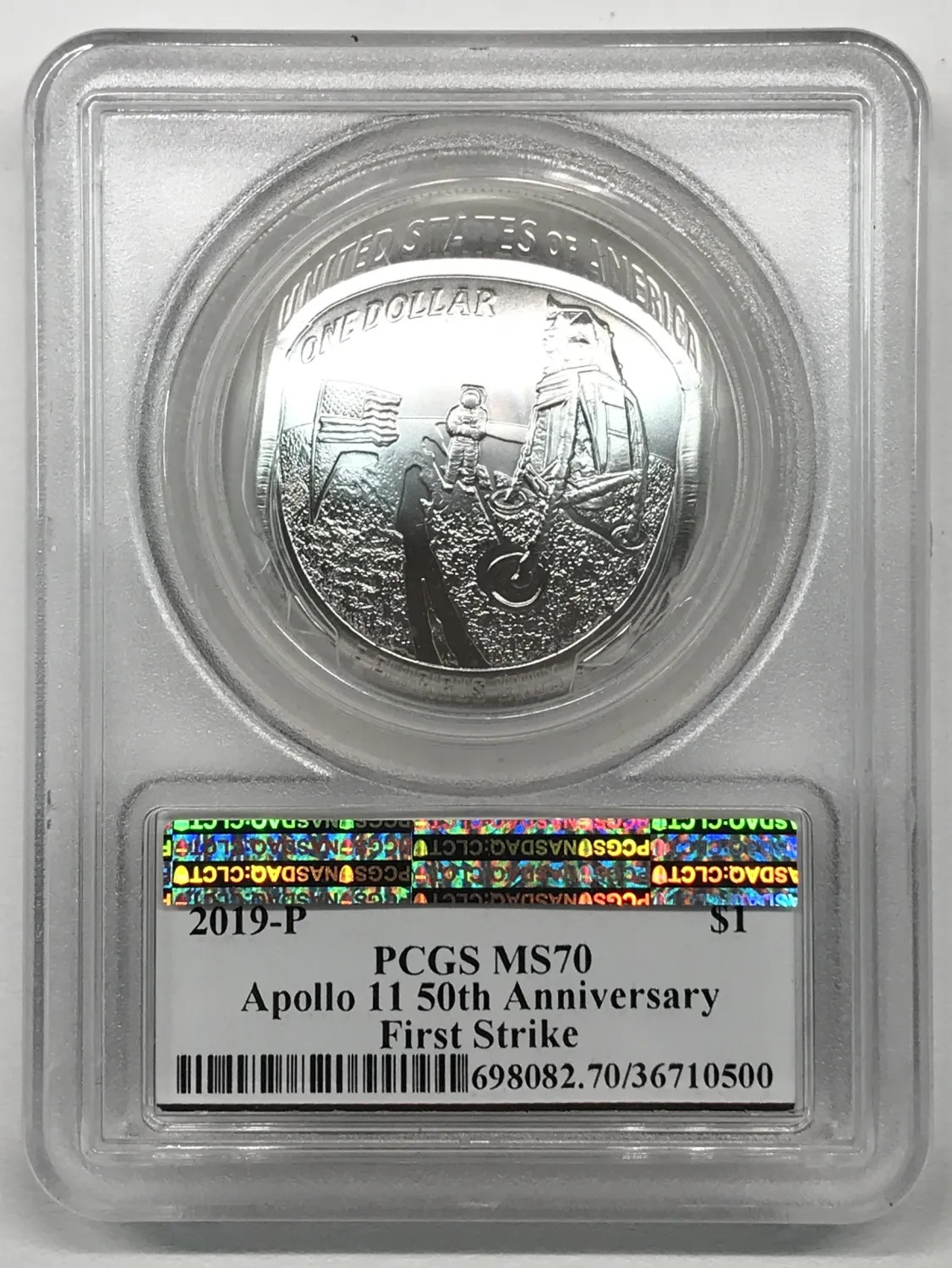 2019 P Apollo 11 50th Anniversary Silver Dollar PCGS MS70 First Strike AMF Label