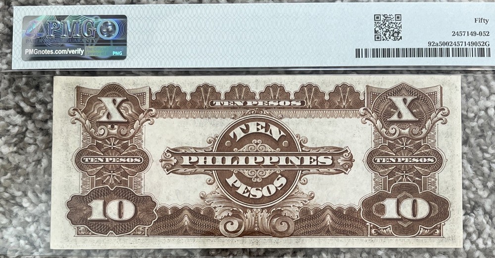1941 10 Pesos Philippines AU50