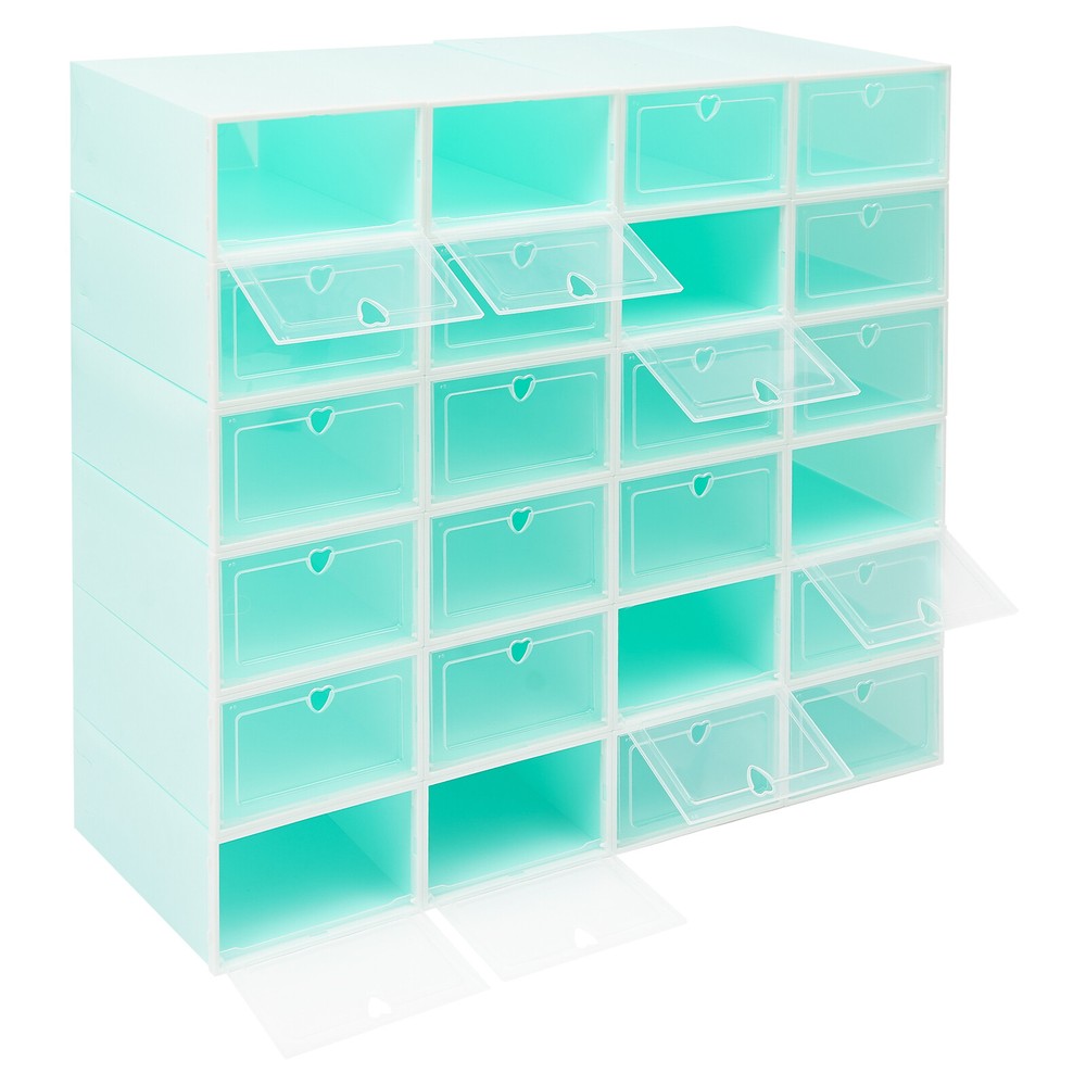 24PCS Stackable Shoe Storage Organizer Boxes with Clear Doors, 33×23×14 cm