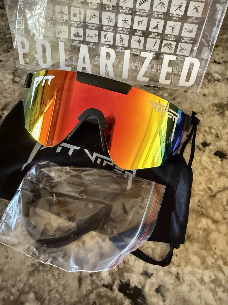 Pit Viper Cycling Sunglasses Polarized Multicolor Lens Black Shield