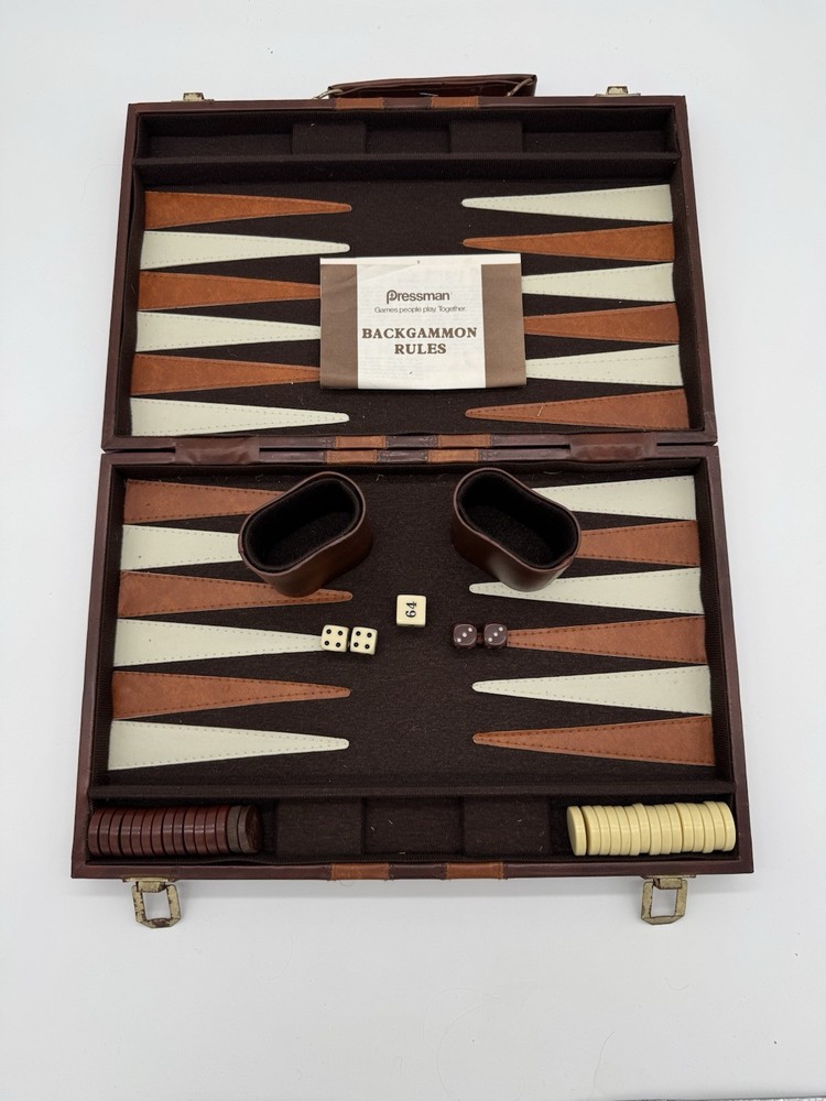 Vintage Pressman Backgammon Set Portable Leatherette Case