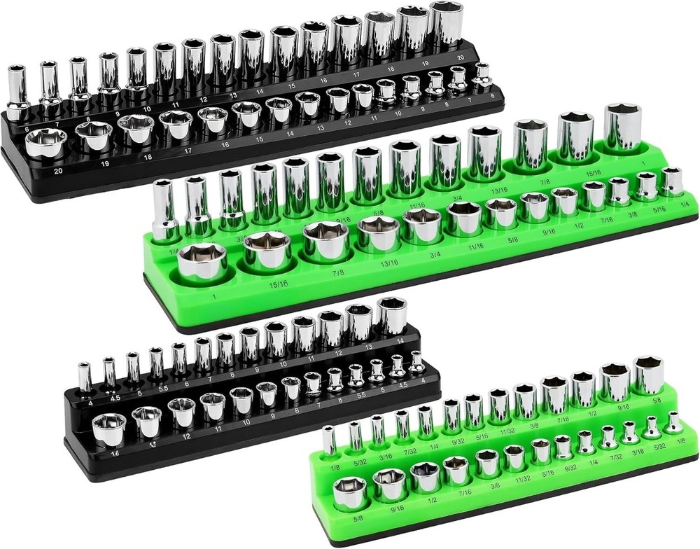 4-Piece Magnetic Socket Organizer Set, Metric & SAE Socket Holder Set