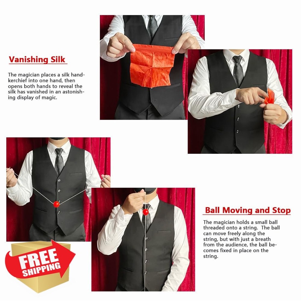 Xfunjoin 6pc Magic Trick Set Stage Performance Beginner Kit Change Bag Silk