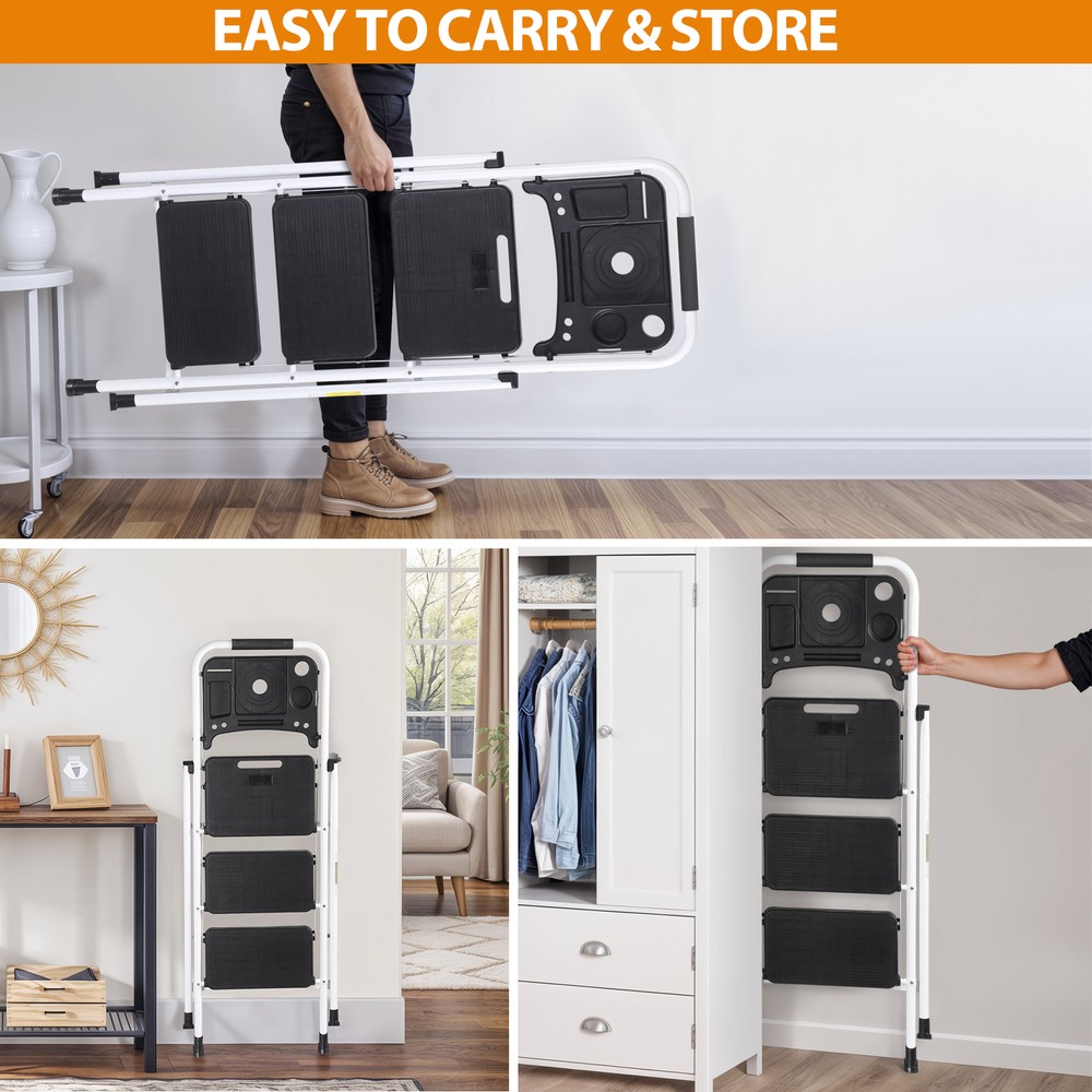 Step Ladder 3 Step Ladder with Tool Platform Folding Step Stool Multi-Purpose