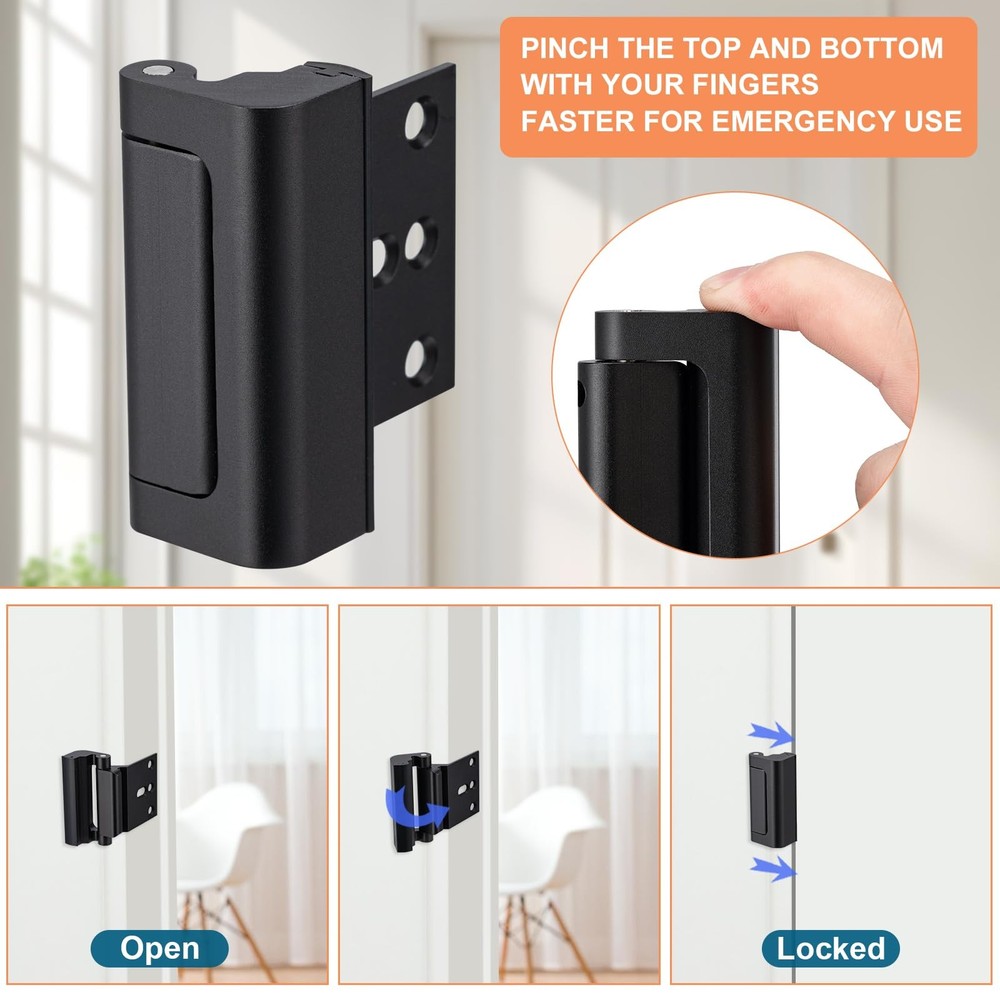 Husfunov 2 Pack Home Security Door Lock,Childproof 2Pack-Black