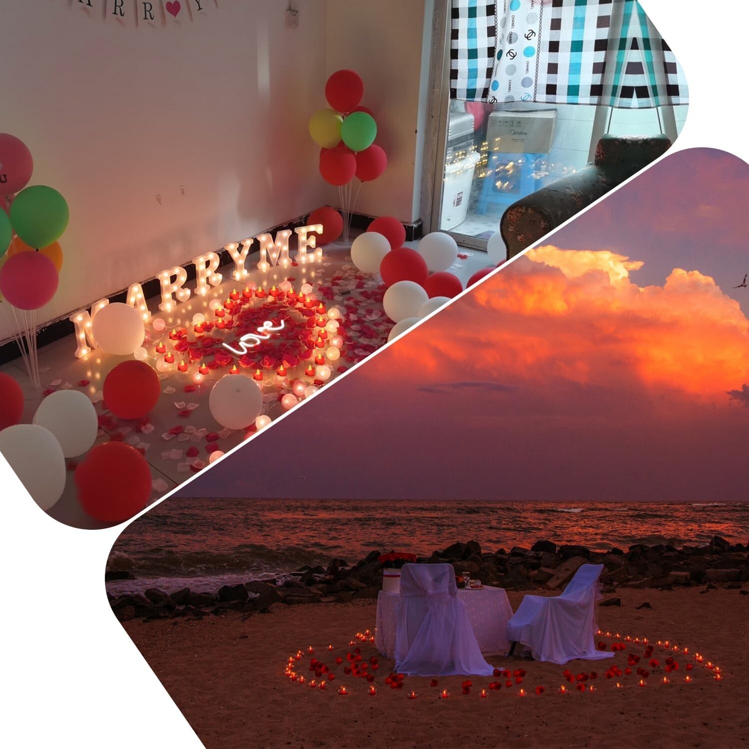 1000/2000pcs Artificial Rose Petals with LED Tea Lights Kit for Special and Rom