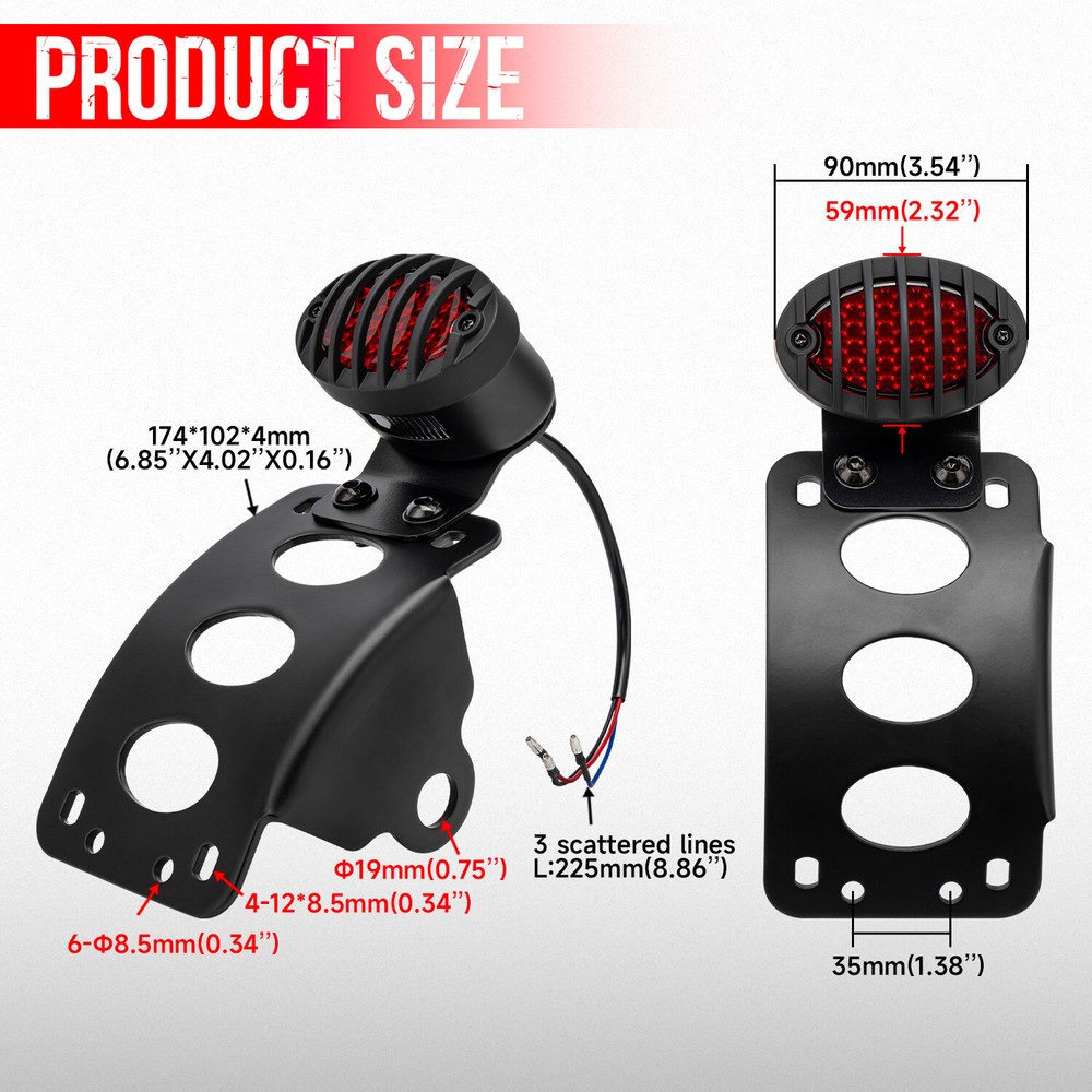 Axle Side Mount LED License Plate Bracket Tail Light Fit for Bobber Chopper