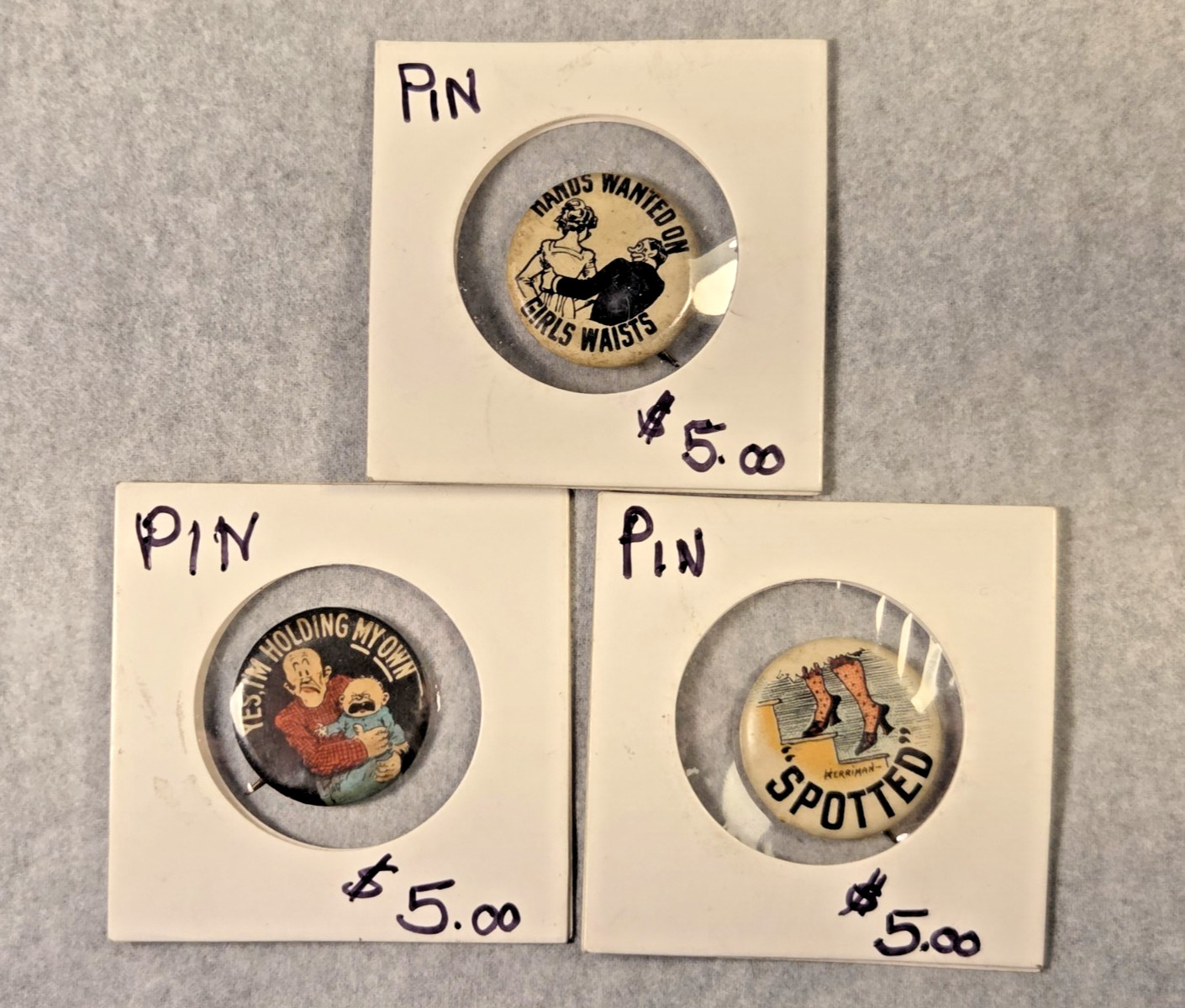 Lot of 3 ANTIQUE Pinback Buttons