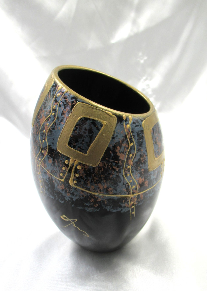 Ceramic Vase Hand Painted Signed Romania 6 1/2"