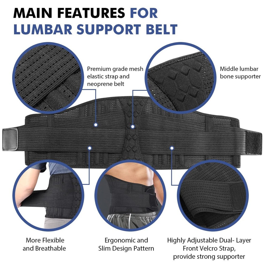 Lumbar Support Belt Lower Back Brace for Lifting, Herniated Disc, Sciatica, P...