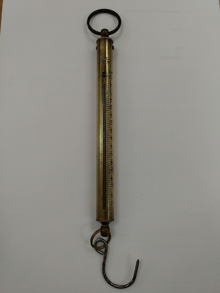 ANTIQUE BRASS SALTER 8lb SCALE HOOK BALANCE
