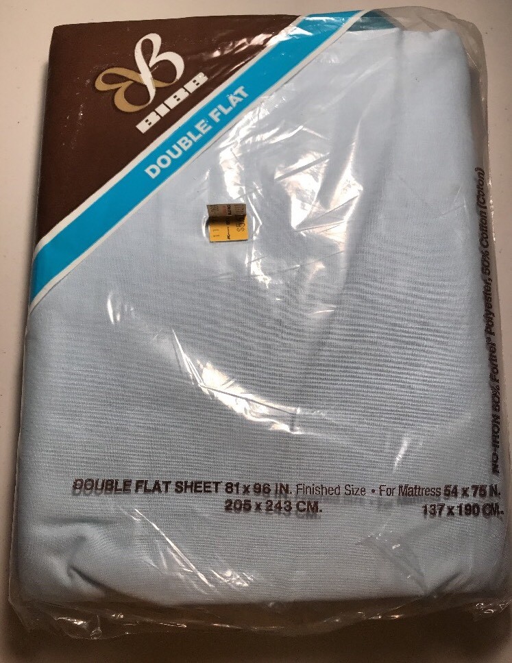 Vintage BIBB Double Flat Sheet Solid Light Blue Poly Cotton Blend NEW NIP NOS