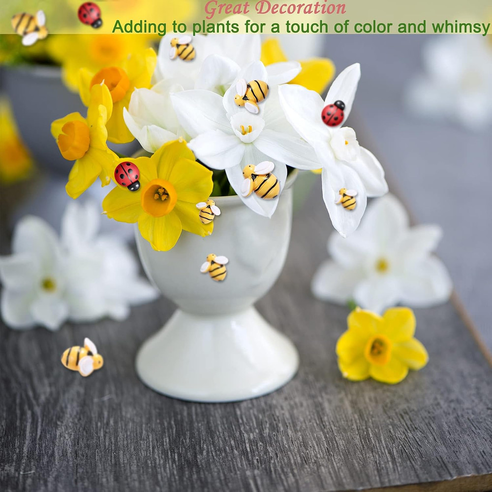 60 Pcs Tiny Resin Bees Ladybugs Decor, Including 30 Pcs Bumble Bee Embellishment
