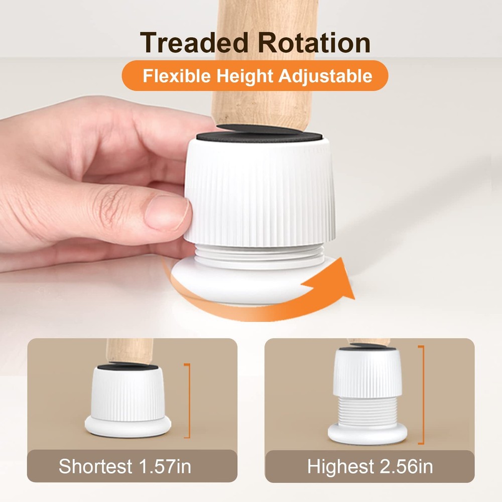 Adjustable Furniture Bed Risers 1.6-2.6 inch Bed Risers White Durable Plastic...