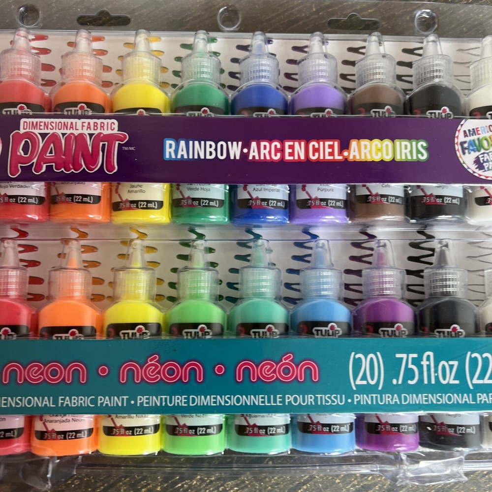 Tulip Dimensional Fabric Paint Set .75oz 20/Pkg-Rainbow & Neon