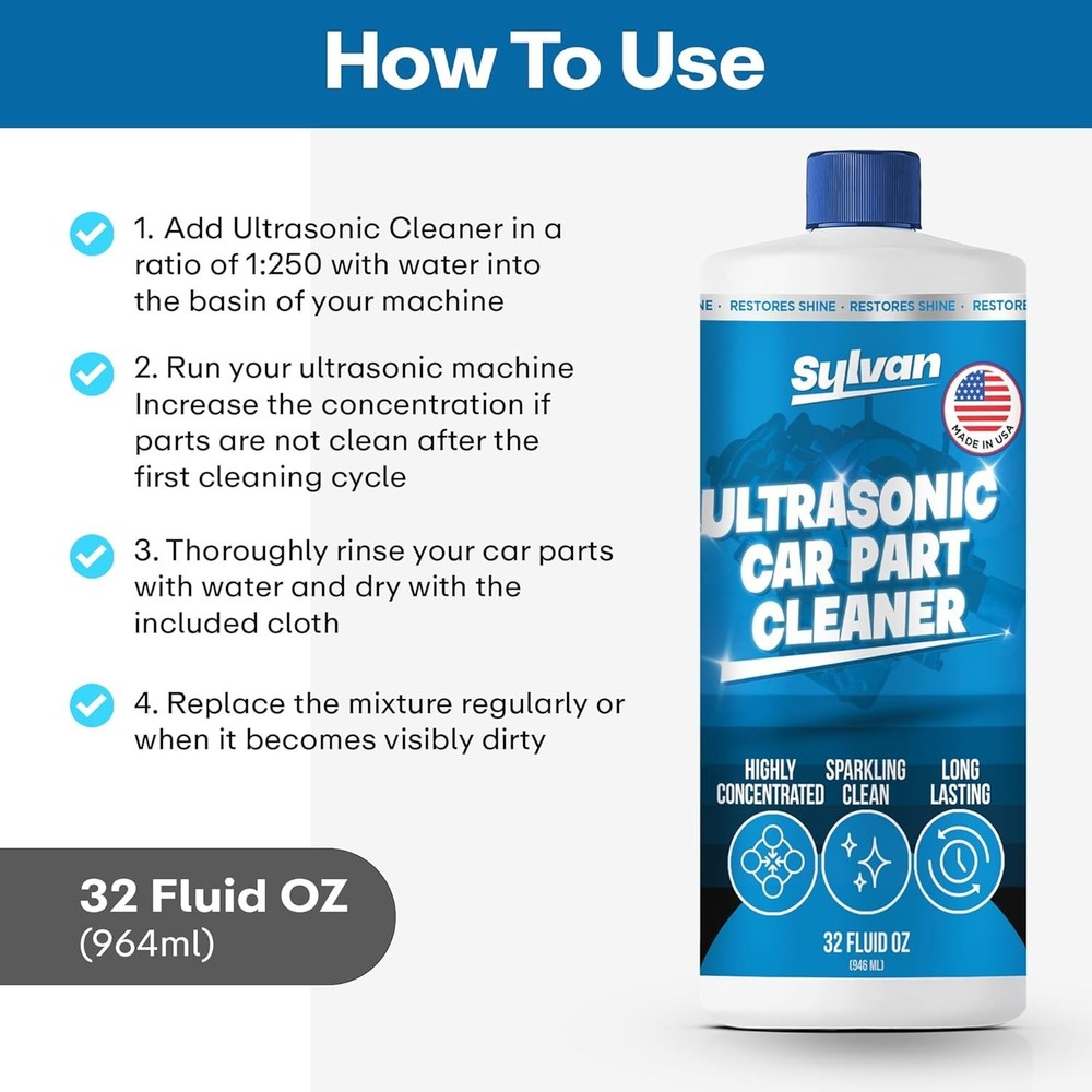 Powerful Ultrasonic Cleaning Solution & Microfiber Cloth for Engine Parts