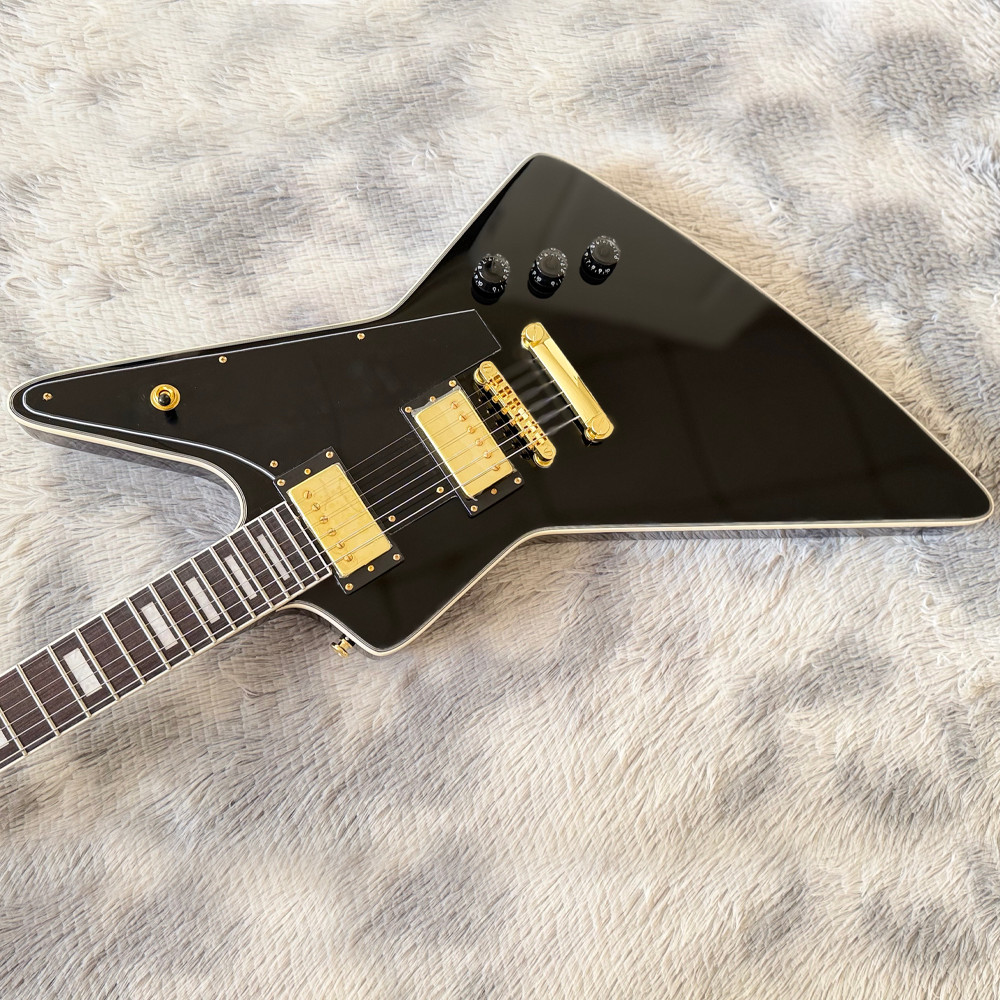 Explorer Custom Black Electric Guitar Gold Hardware Rosewood Fretboard No logo