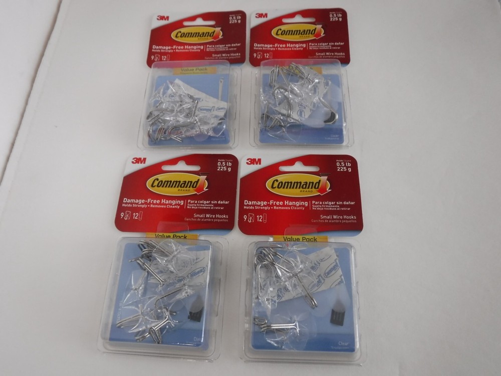 CLEAR 3M Command Small Hooks Value Packs, 36 Hooks+48 Strips total ( 4 Pack's)