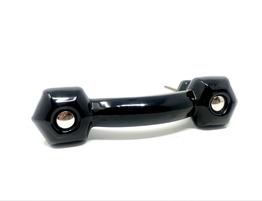 Hexagonal Bridge Handle Pulls-Ebony Black Glass (Two with Brushed Nickel Bolts)