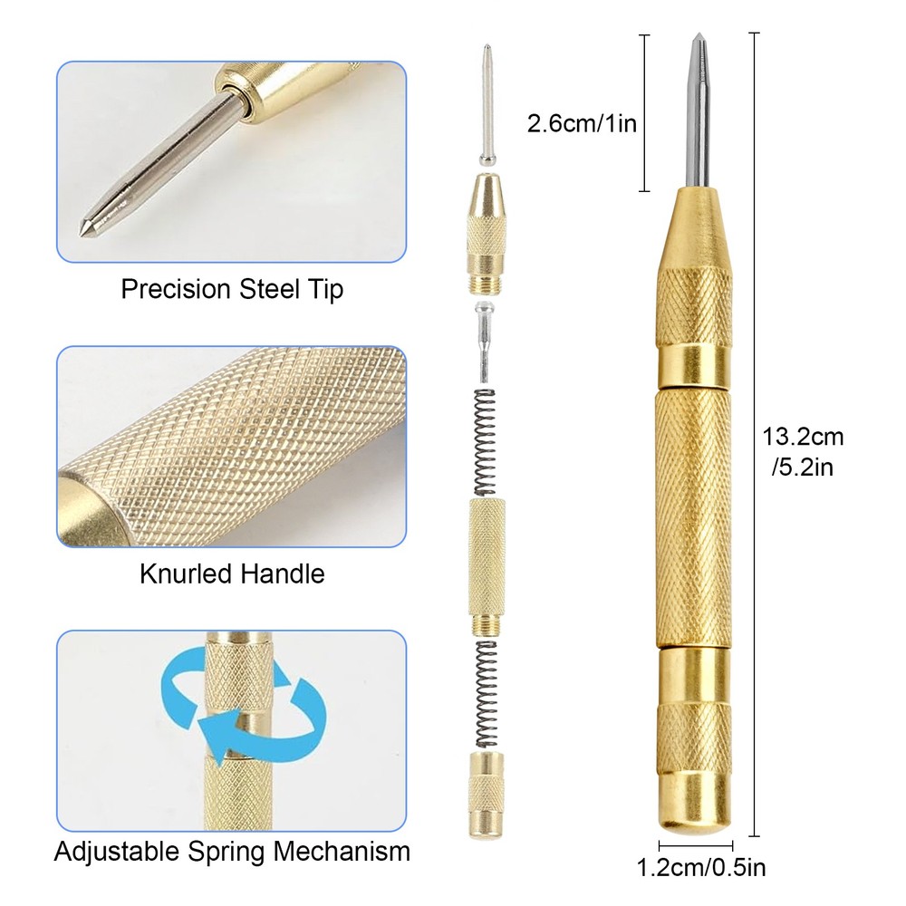 3PCS Automatic Center Punch Strike Spring Loaded Marking Starting Hole Tool Set