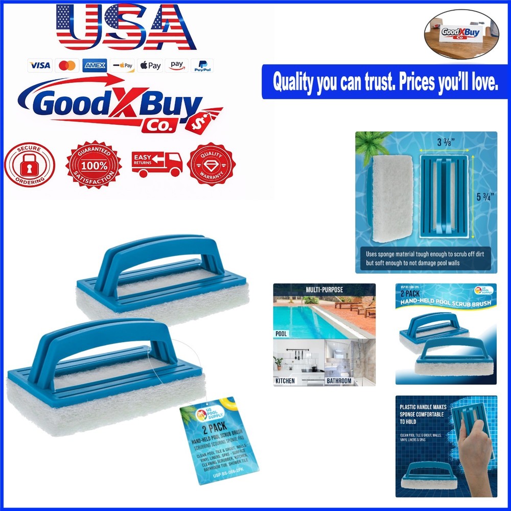 Hand-Held Pool Scrub Brush 2 Pack - Sponge & Vinyl Surface Cleaner - Blue, 3x...