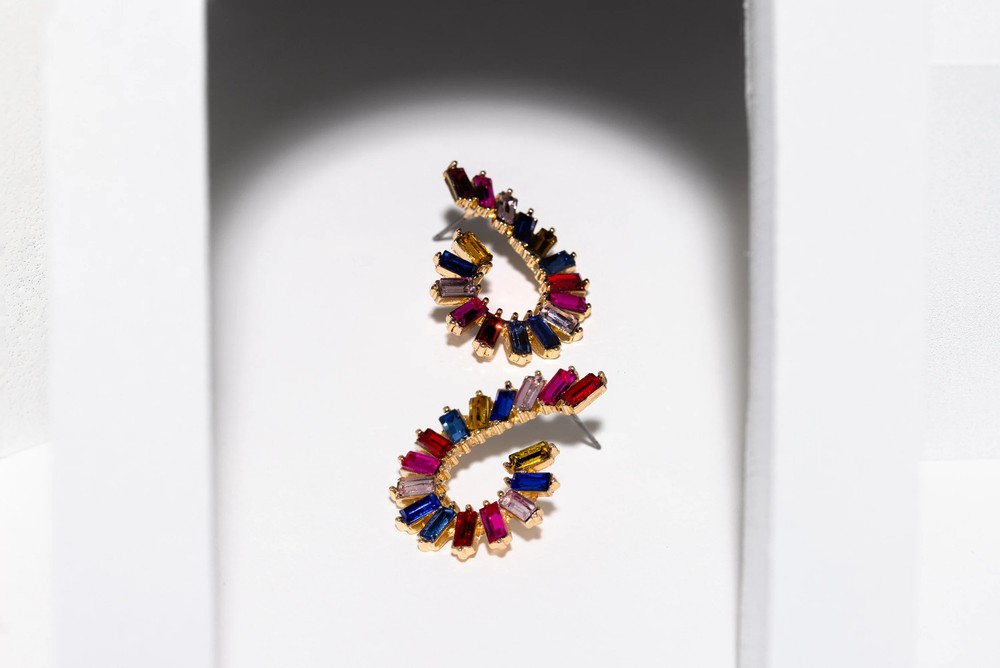Pink Multi Crystal Hoop Earring