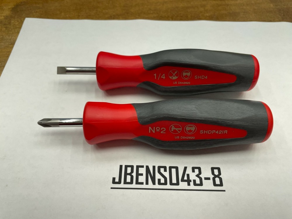 Snap-on Tools RARE 2pc Hard Grip Standard Instinct Handle Stubby Screwdriver Set